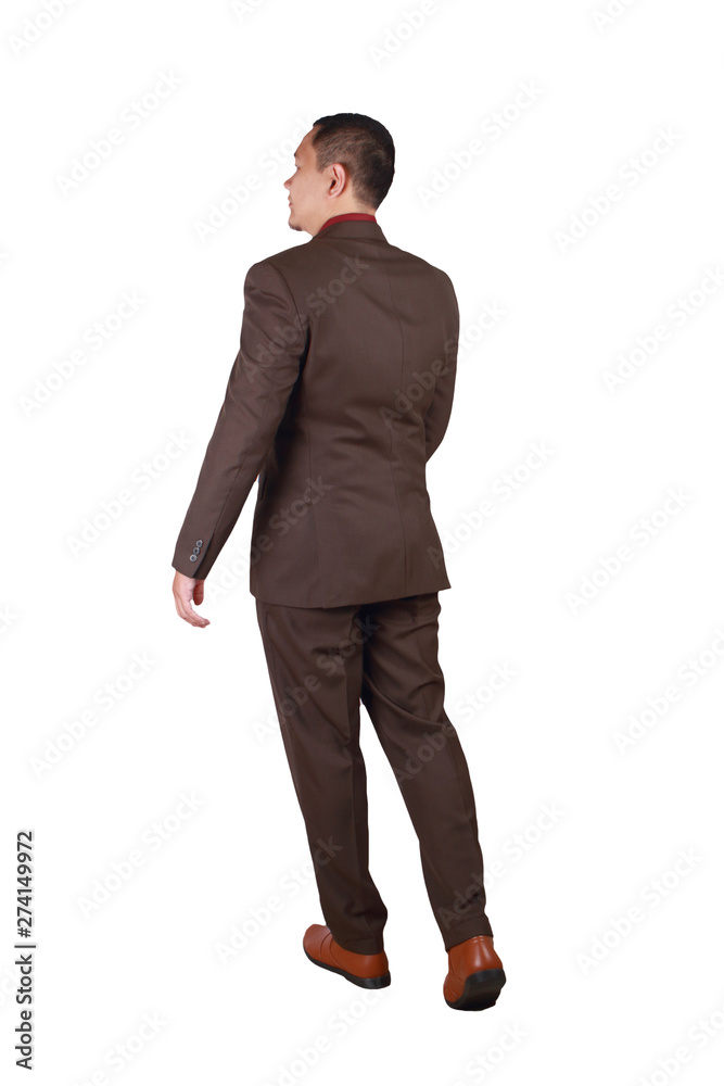 Full Body Portrait of Asian Businessman Walking, Rear View Full Body Portrait of Asian Businessman Walking, Rear View