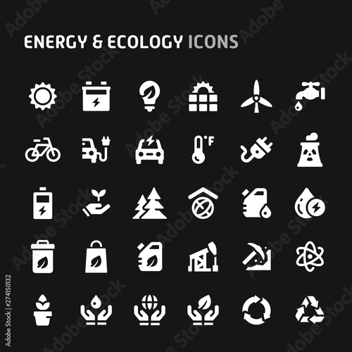 Energy & Ecology Vector Icon Set.