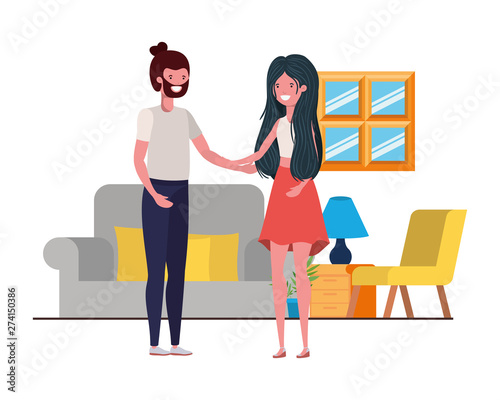 young couple dancing in living room character