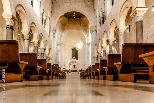 Interior of the main nave of the Cathedral Basilica of San Sabino in Bari.