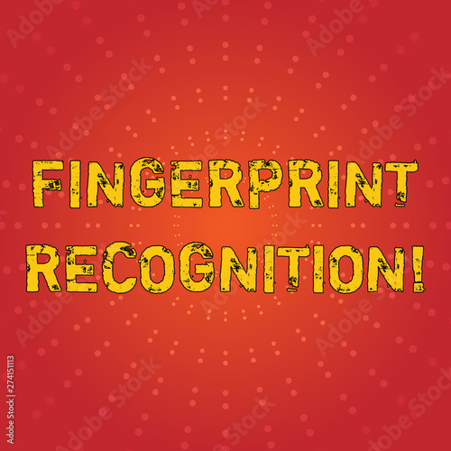 Text sign showing Fingerprint Recognition. Business photo text identifying identity individual based on his finger Sunburst with Blank Center Space and Halftone Dotted Extended Beam Lines