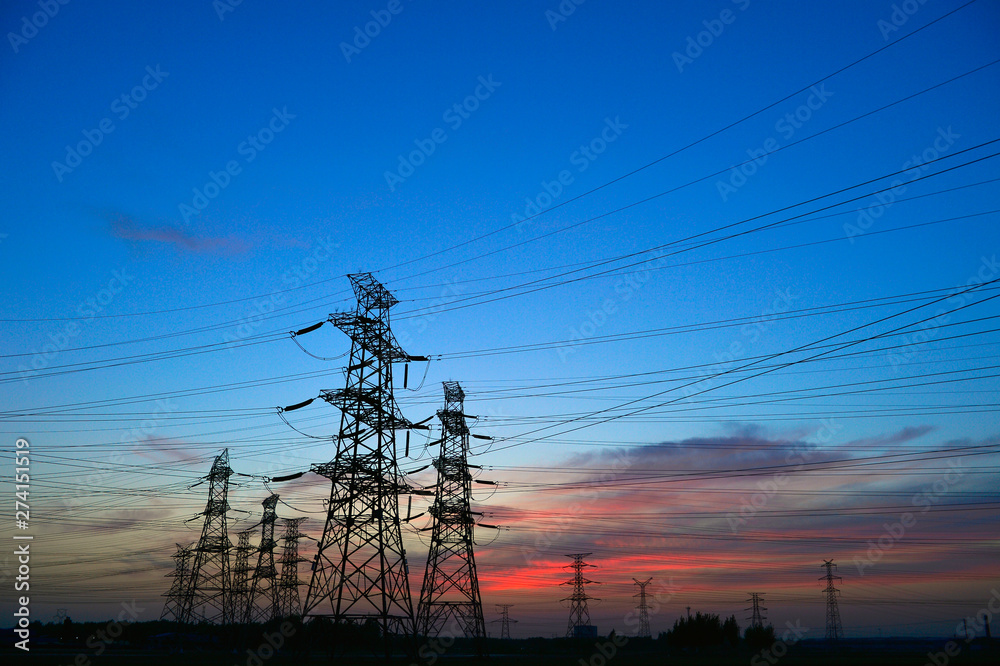 Fototapeta premium The power supply facilities of contour in the evening
