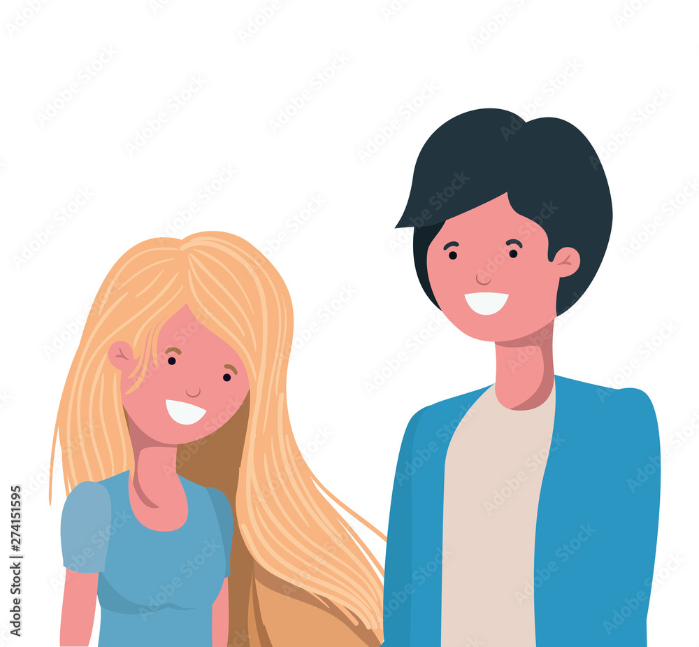 young couple in white background avatar character young couple in white background avatar character