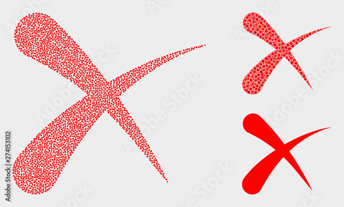 Dotted and mosaic erase icons. Vector icon of erase combined of scattered circle dots. Other pictogram is constructed from square dots.
