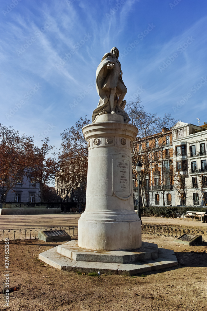 Gardens of the Plaza Villa de Paris in City of Madrid, Spain