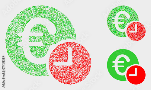 Dot and mosaic euro credit time icons. Vector icon of euro credit time formed with random spheric dots. Other pictogram is formed from dots.