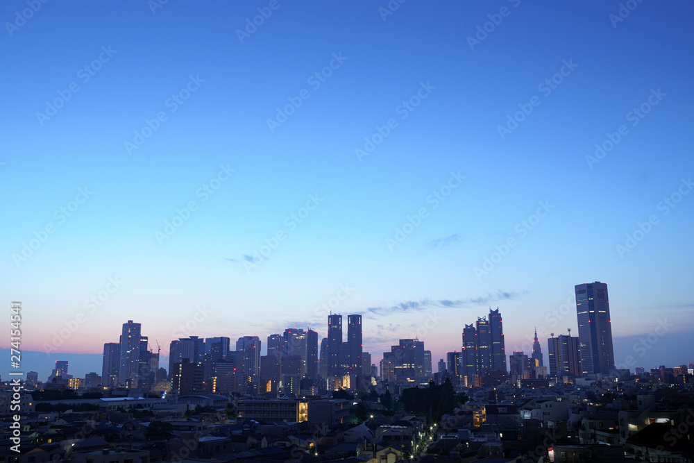 東京・新宿・高層ビル群・朝