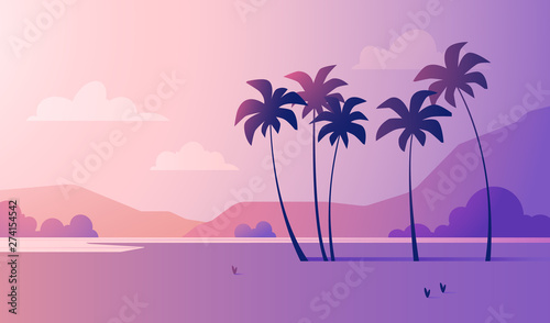 Summer landscape illustration with palms © librebird