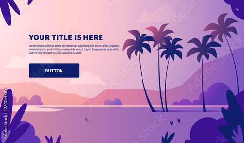 Summer landscape illustration with palms