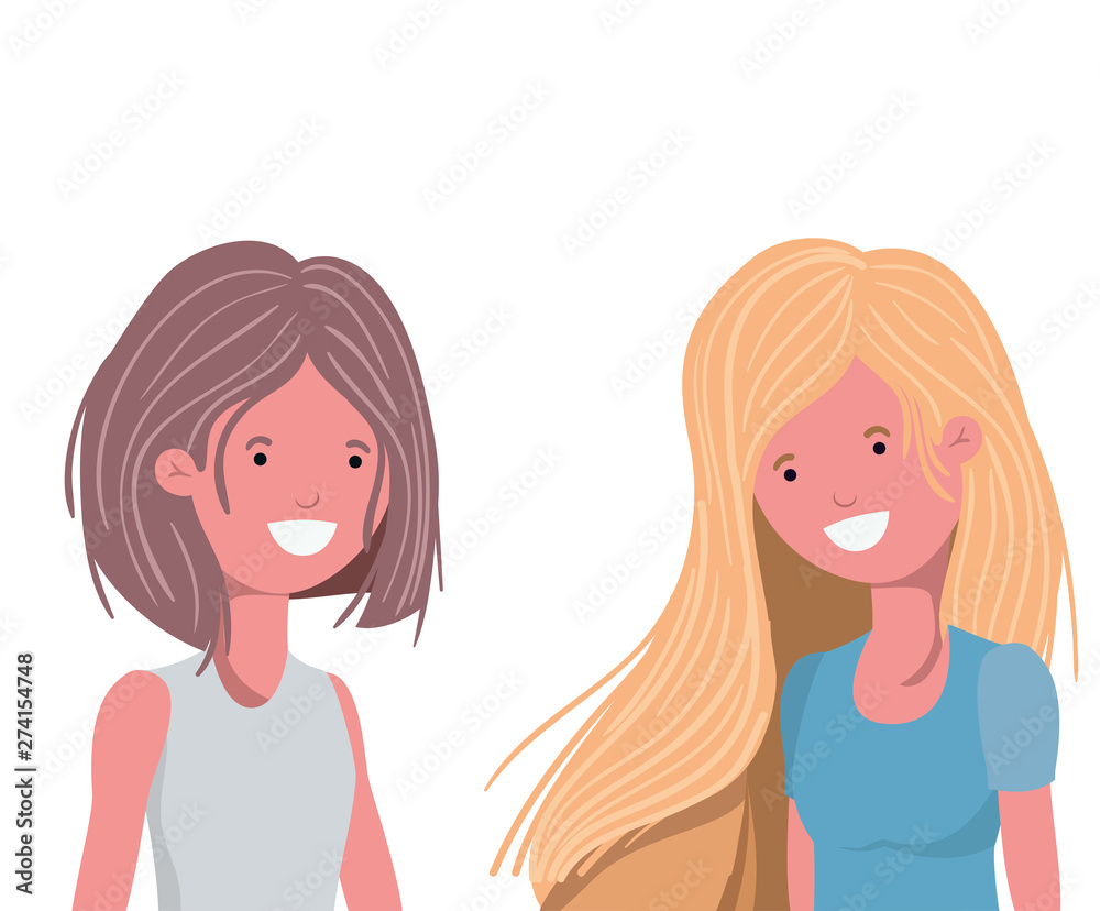 young women in white background avatar character young women in white background avatar character