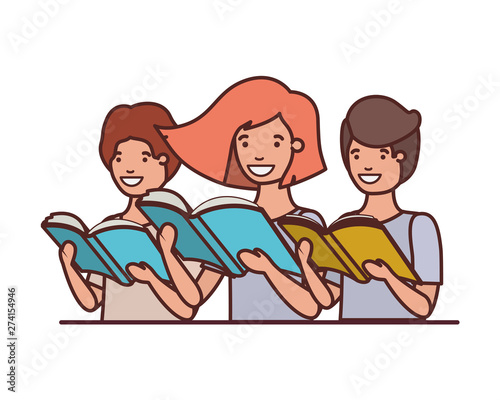 group of student with reading book in the hands