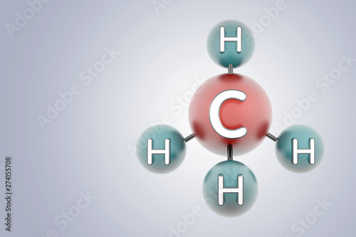 ch4 - molecule methane. Render of 3d model with copy space.