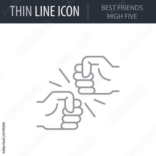 Symbol of Best Friends High Five Thin line Icon of Conscious Living and Friends Relations. Stroke Pictogram Graphic for Web Design. Quality Outline Vector Symbol Concept. Premium Mono Linear