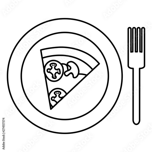 dish with delicious italian pizza and fork