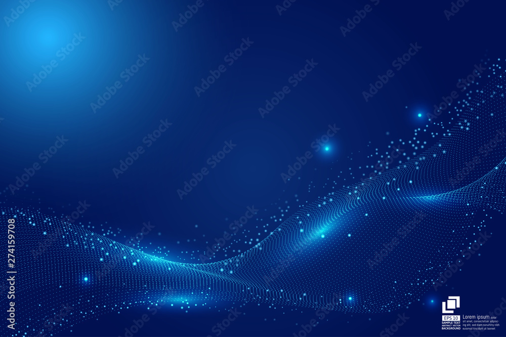 Blue particle line wave abstract technology background modern design with copy space, Vector illustration for your business and web banner design.