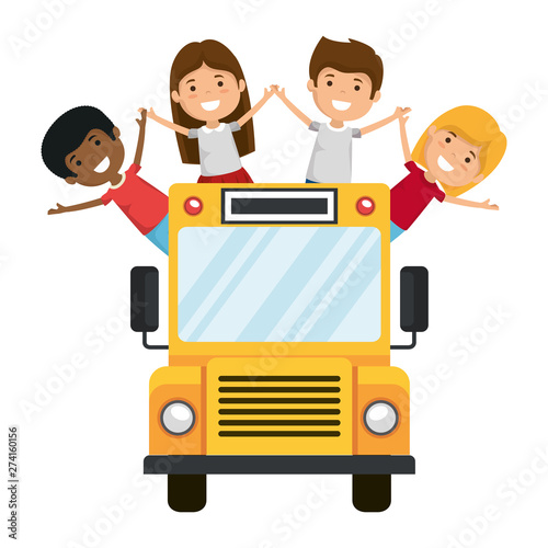 school bus transport with group of kids