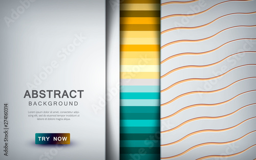 Abstract colored background with overlap layer and golden texture decoration. Yellow and green tosca palette.