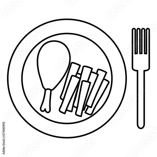 dish with chicken thigh and french frieds