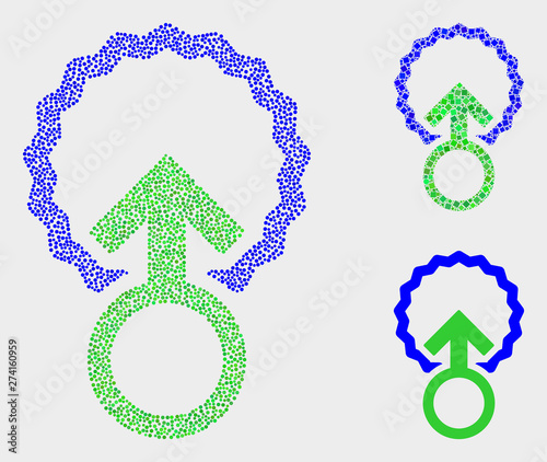 Pixel and mosaic insemination icons. Vector icon of insemination combined with irregular circle pixels. Other pictogram is combined from square pixels.