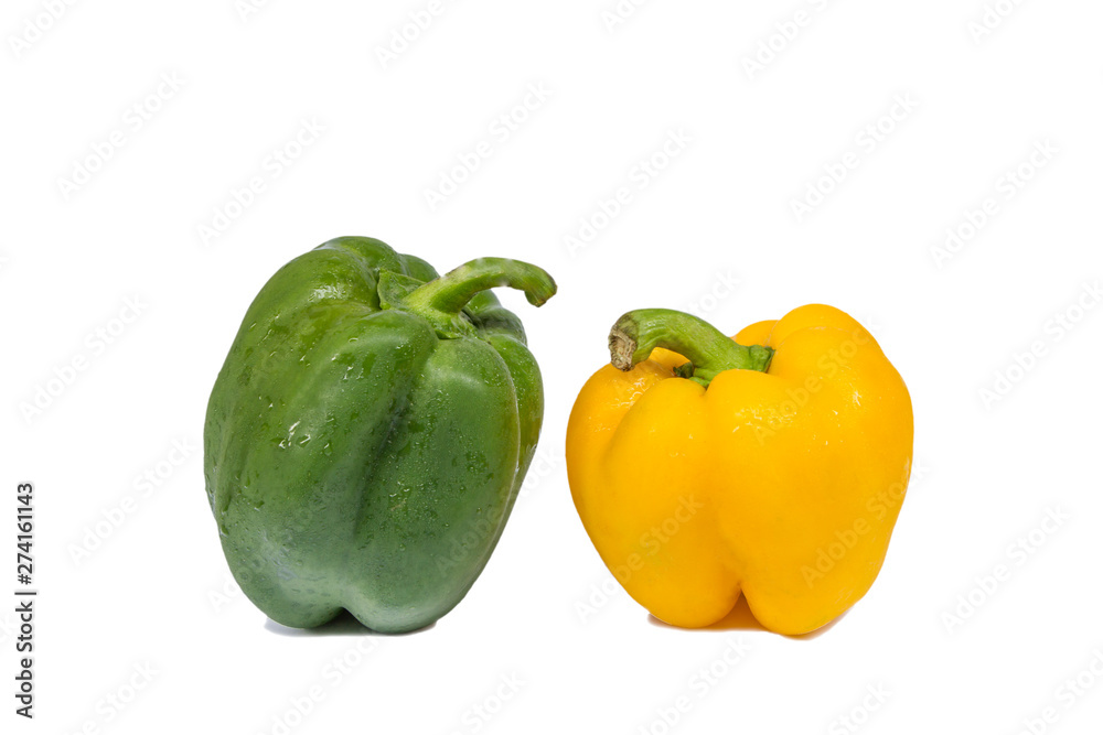 fresh green and yellow bell peppers with water drop fresh green and yellow bell peppers with water drop