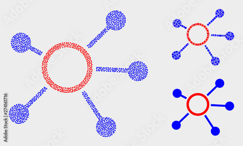 Pixel and mosaic links icons. Vector icon of links combined of irregular round dots. Other pictogram is created from square dots.