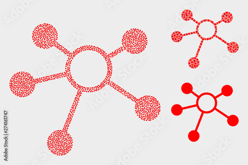 Pixelated and mosaic links icons. Vector icon of links designed of scattered round dots. Other pictogram is formed from square dots.