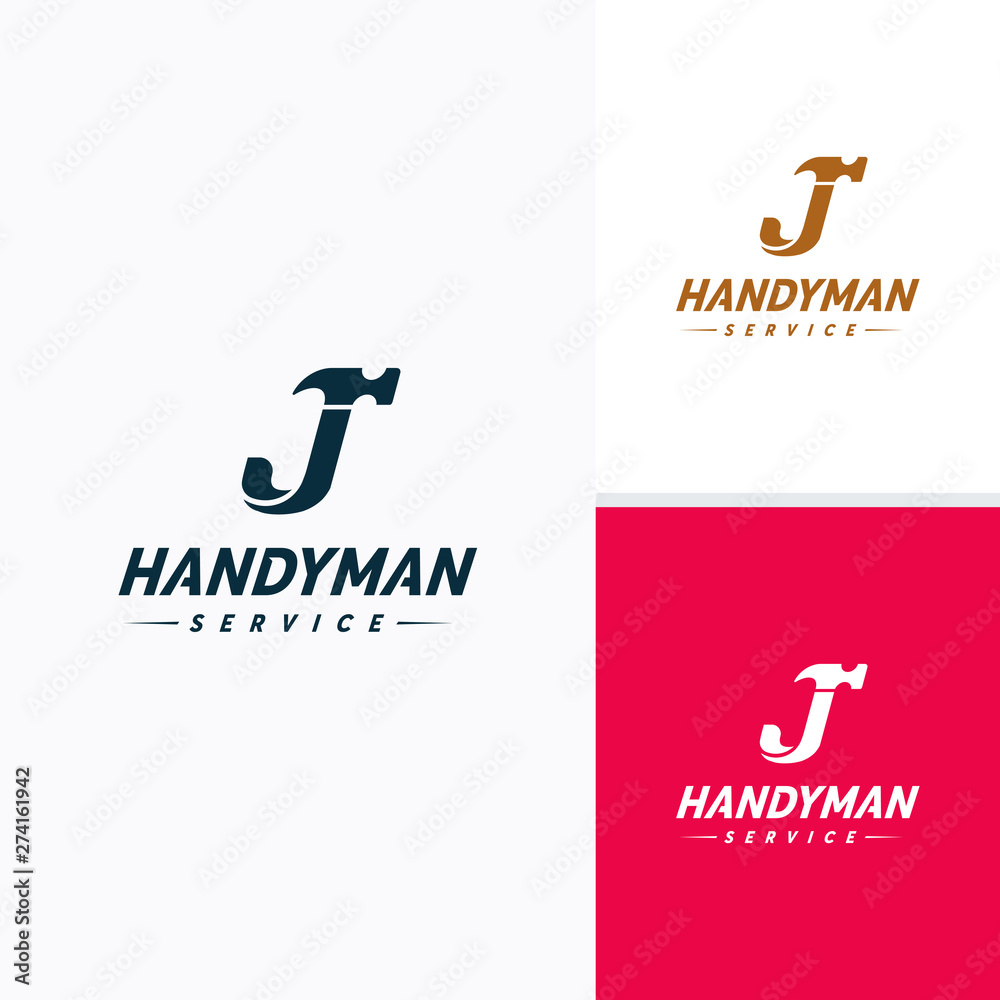 Handyman services Logo vector design, Letter J Hammer Logo Stock ベクター Adobe Stock