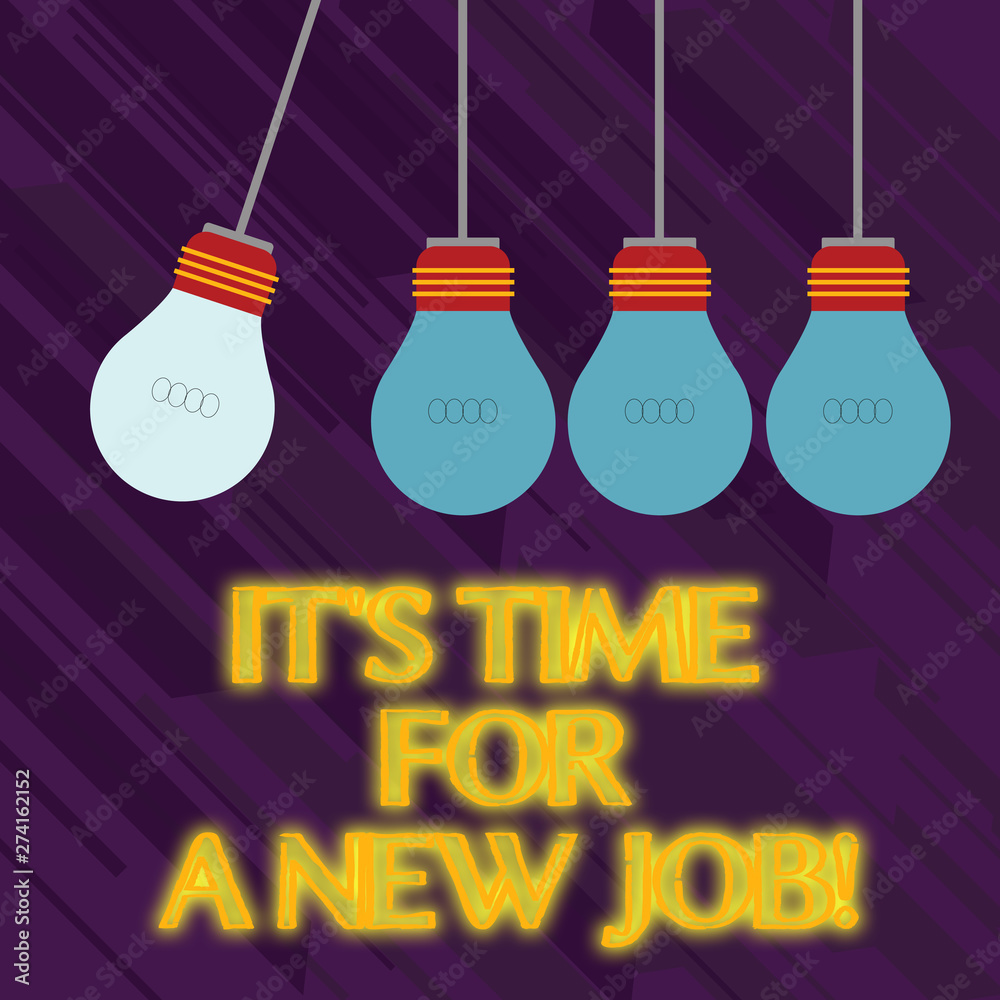 Word writing text It S Time For A New Job. Business photo showcasing having paid position regular employment Color Incandescent Pendant Bulb Hanging with One Different Shade Lightbulb Word writing text It S Time For A New Job. Business photo showcasing having paid position regular employment Color Incandescent Pendant Bulb Hanging with One Different Shade Lightbulb