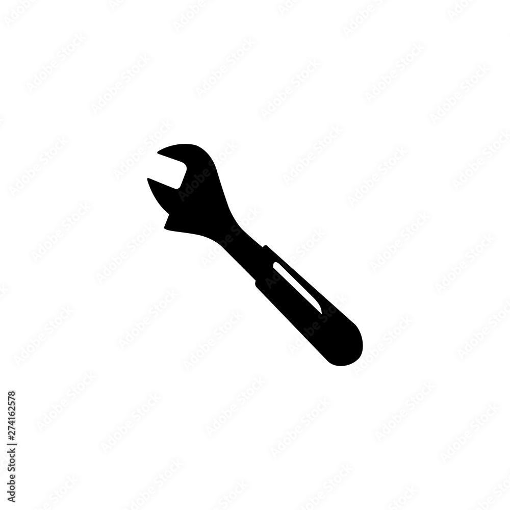 Wrench Icon In Flat Style For App, UI, Websites. Black Spanner Icon Vector Illustration