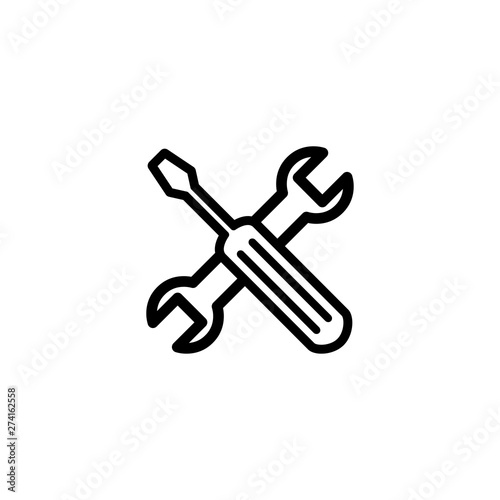 Screwdriver And Wrench Line Icon In Flat Style For App  UI  Websites. Black Icon Vector Illustration