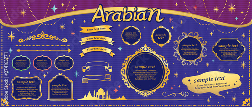 Stampa su tela Gold frame design in vector format, arabic style, dream and magic image,