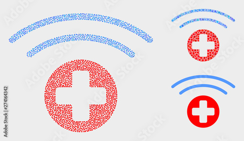 Pixel and mosaic medical source icons. Vector icon of medical source combined of random spheric elements. Other pictogram is combined from rectangle elements.