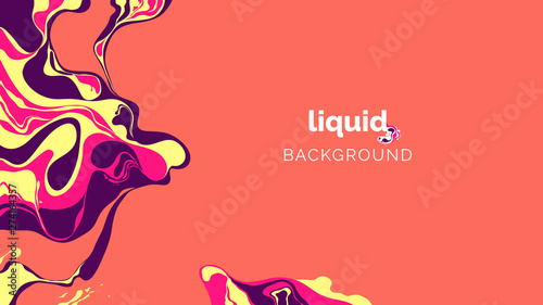 Abstract liquid background, in warm purple, pink and yellow ink on orange