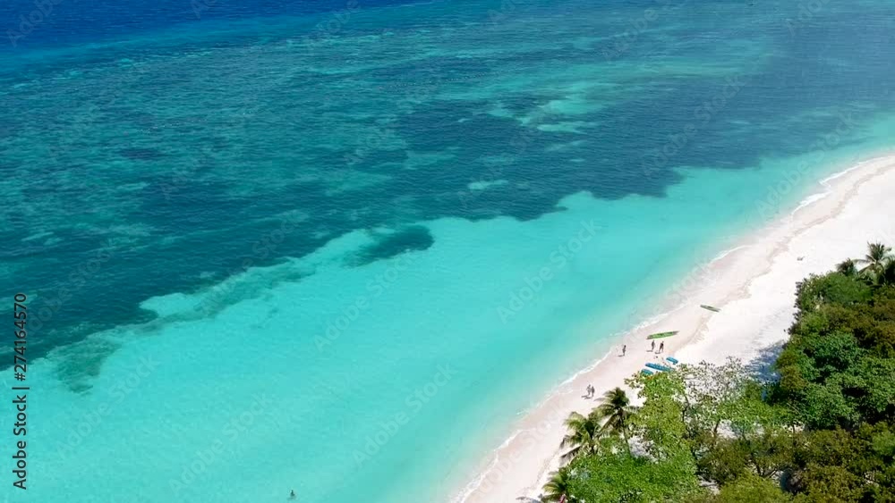 aerial reveal of palm tree lined shore with turquoise blue sea on White beach, Panglao island, Bohol, Visayas, Philippines aerial reveal of palm tree lined shore with turquoise blue sea on White beach, Panglao island, Bohol, Visayas, Philippines