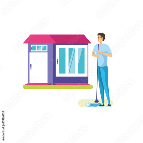 Isolated man cartoon cleaning design