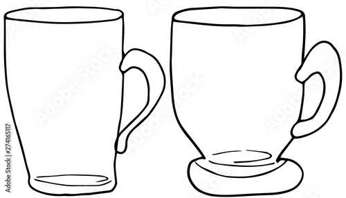set of hand drawing alcohol glasses for tea, drinks and cocktails. vector doodle illustration.