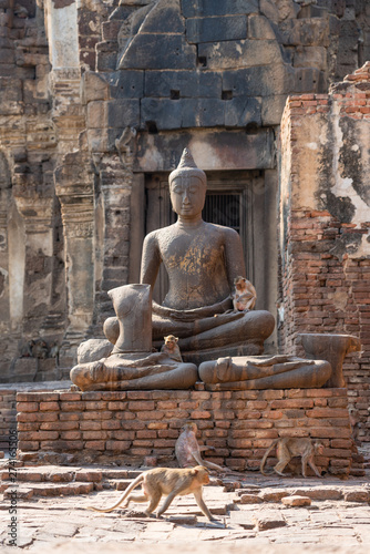 Monkeys with stone Buddha Sculpture