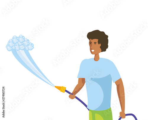 Isolated man cartoon cleaning design