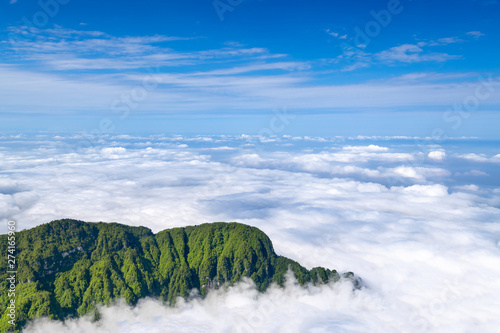 Peaks and seas of clouds under blue sky and white clouds, Emei Mountain, Sichuan Province, China photo