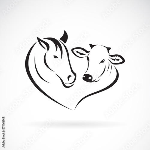 Vector of horse head and cow head design on a white background. Animals farm. Easy editable layered vector illustration.