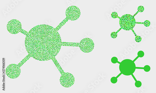 Dotted and mosaic node links icons. Vector icon of node links combined of randomized round dots. Other pictogram is formed from dots.