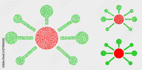 Dotted and mosaic node links icons. Vector icon of node links organized of randomized round pixels. Other pictogram is created from elements.