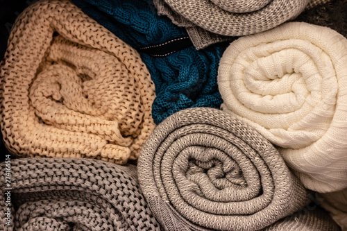 closeup shoot from good looking linen towel rolls - pastel colors