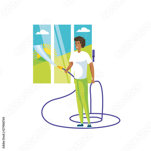 Isolated man cartoon cleaning design
