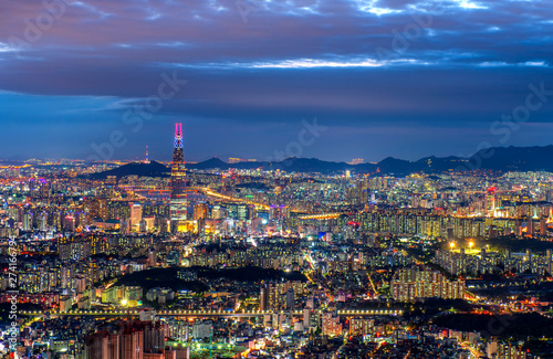 Seoul city at night, south Korea 