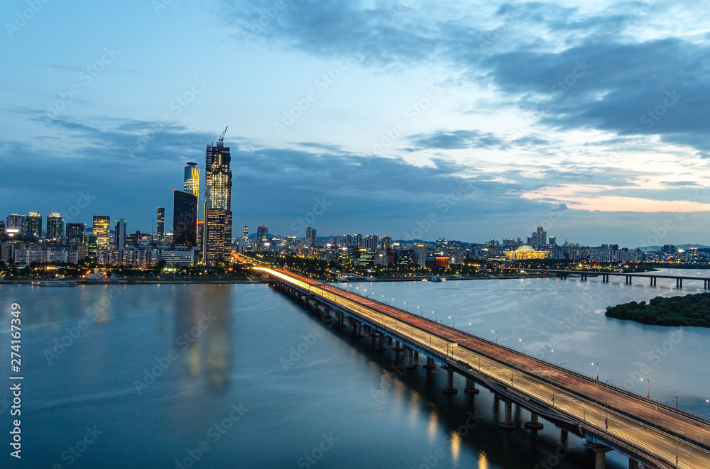 A night view of the Han River near Mapo Bridge, seoul korea A night view of the Han River near Mapo Bridge, seoul korea