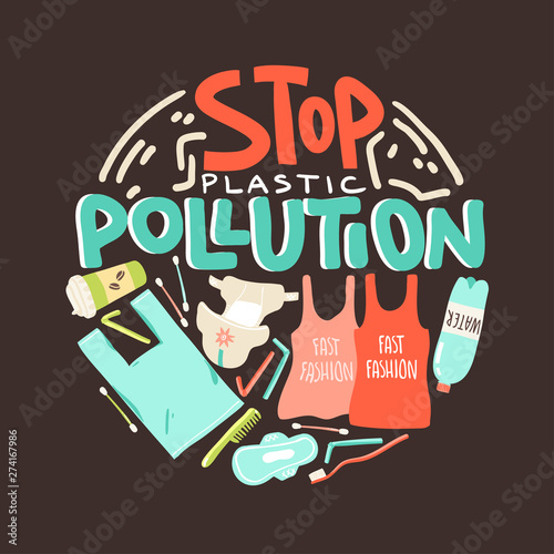 Vector round illustration with hand drawn pollution elements