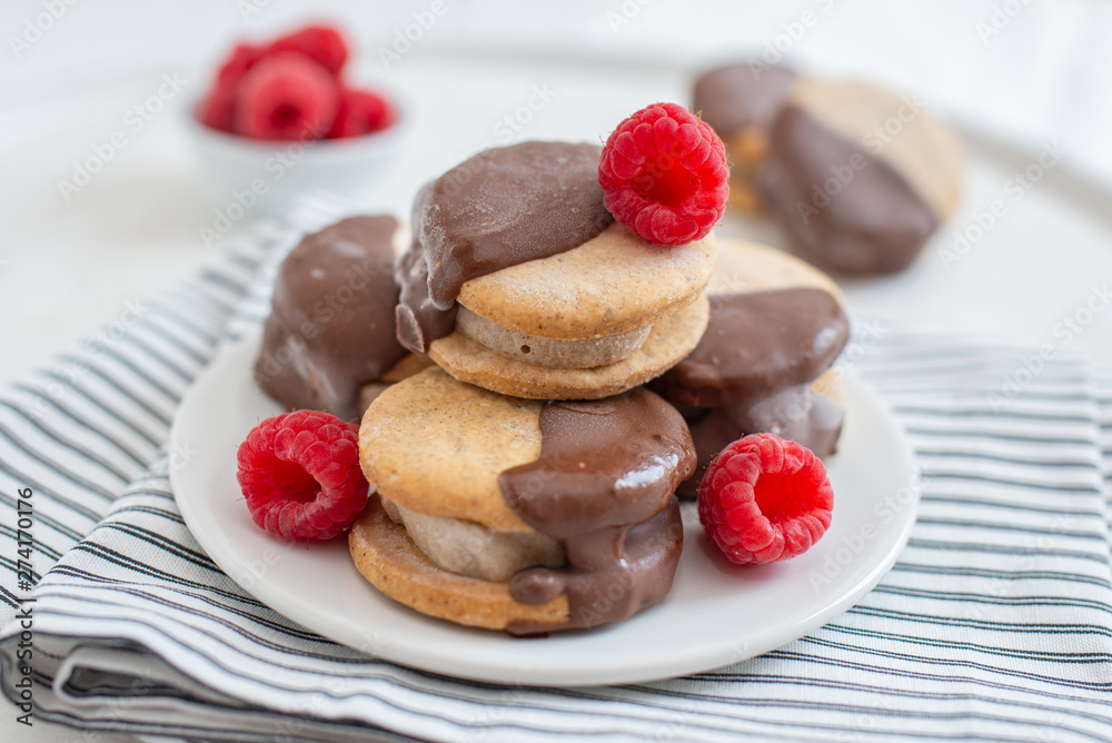 Sweet delicious ice cream cookie sandwiches on table Sweet delicious ice cream cookie sandwiches on table