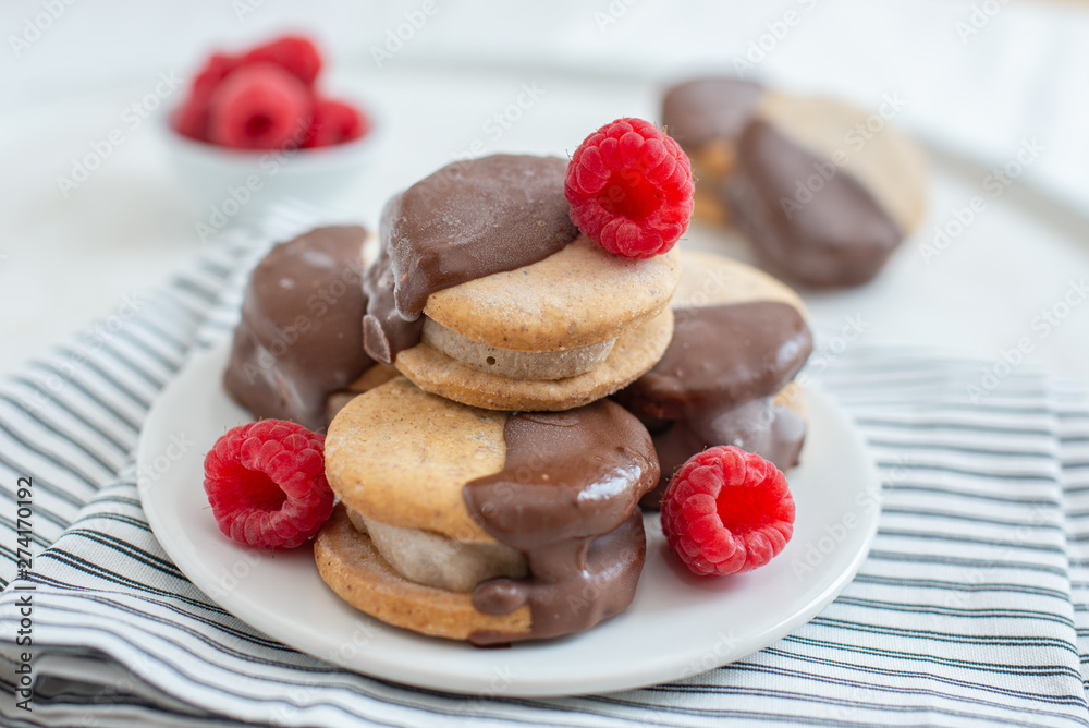 Sweet delicious ice cream cookie sandwiches on table Sweet delicious ice cream cookie sandwiches on table