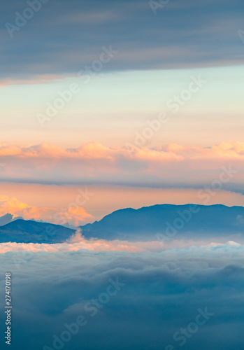 Mountains and seas of clouds at dusk, Emei Mountain, Sichuan Province, China